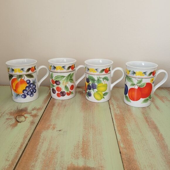 Vintage Roy Kirkham Assorted Fruit Bone China Mugs - Picture 8 of 12